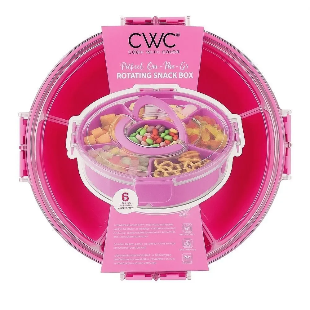 NEW- CWC -Cook With Color- On-The-Go Rotating Snack Box 6 Compartments-Hot Pink